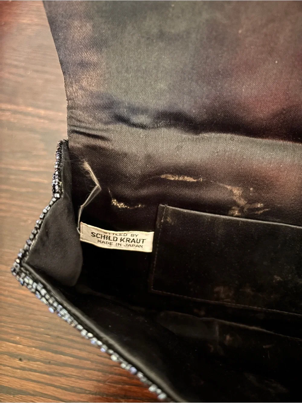 Vintage Schildkraut Black Beaded Clutch - Made in Japan